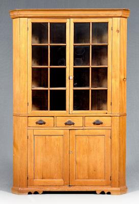 Appraisal: New England pine corner cupboard dated single-case construction pine throughout