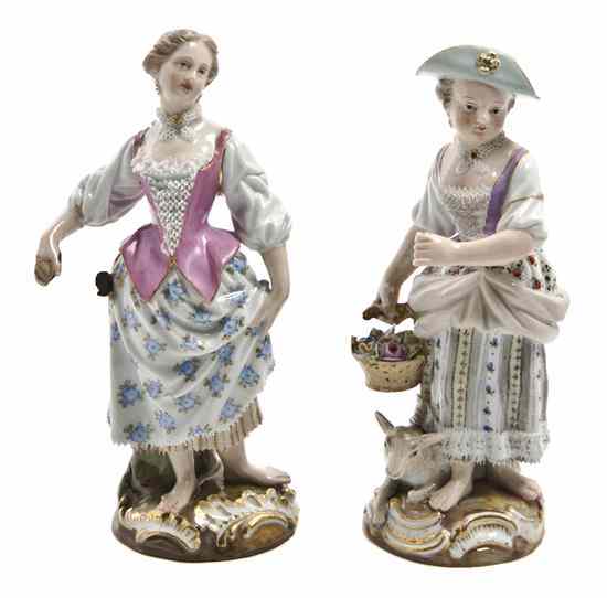 Appraisal: Two Meissen Porcelain Lace Figures the first depicting a shepherdess