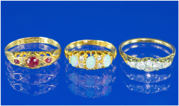 Appraisal: Three ct Gold Antique Diamond Rings Comprising A Stone Opal