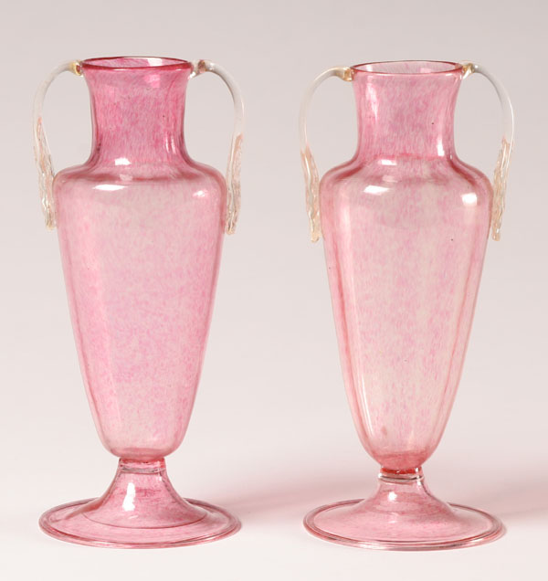 Appraisal: Pair Salviati Murano pink art glass vases applied foliate form