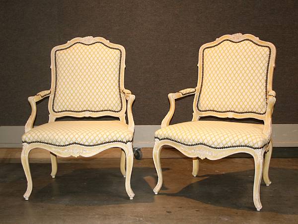 Appraisal: A set of four Louis XV style painted armchairs mid