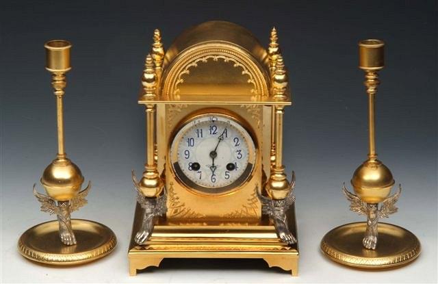 Appraisal: A J W BENSON CLOCK GARNITURE consisting of a striking