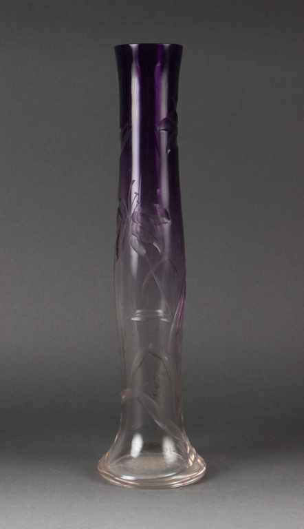 Appraisal: American amethyst to clear etched glass vase probably Moser first