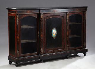 Appraisal: French Ormolu Mounted Ebonized Marquetry Inlaid Bu French Ormolu Mounted