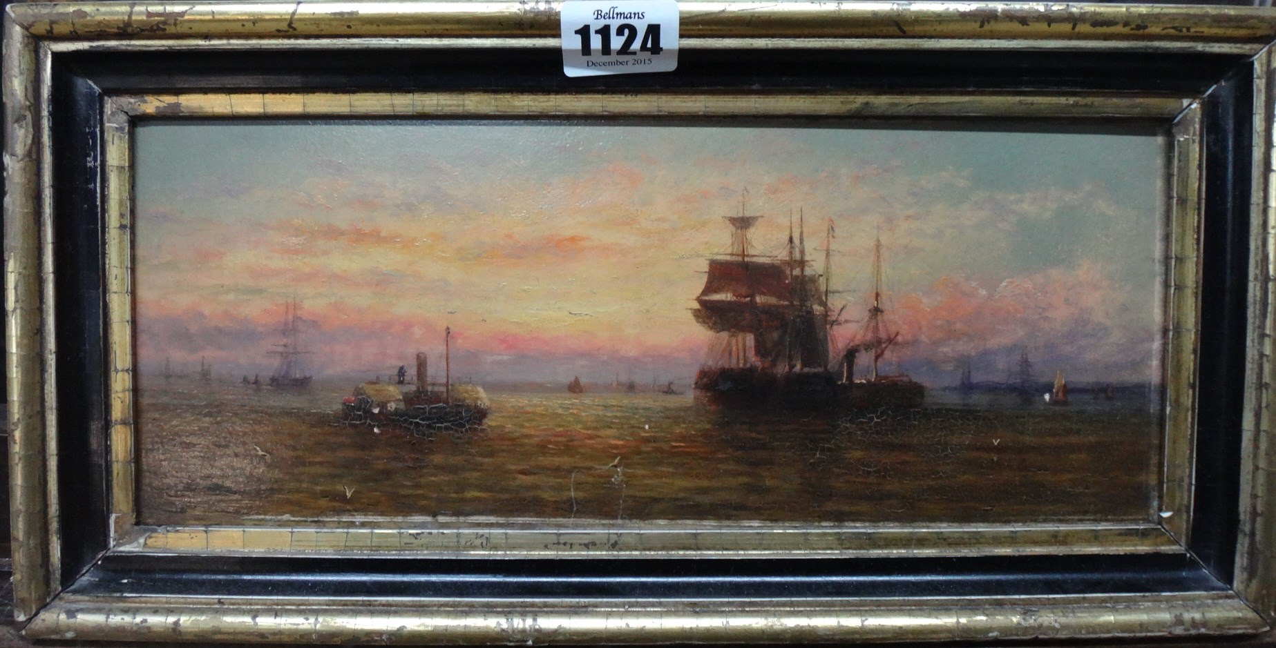 Appraisal: Adolphus Knell fl - Vessels at anchor at sunset oil