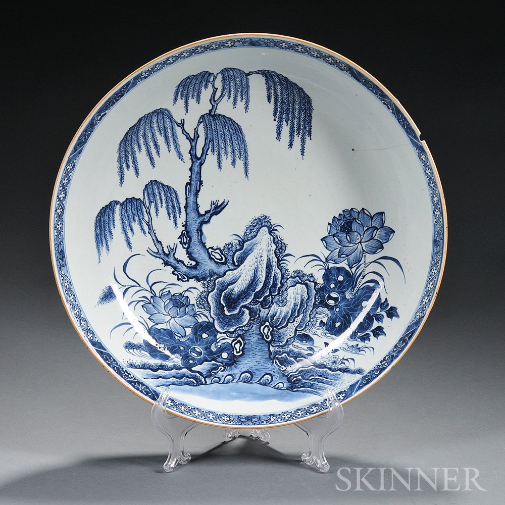 Appraisal: Blue and White Charger China decorated with a willow tree