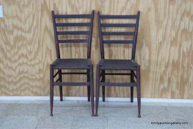 Appraisal: Vintage Pine Ladder Back Rush Bottom ChairsIs a nice pair