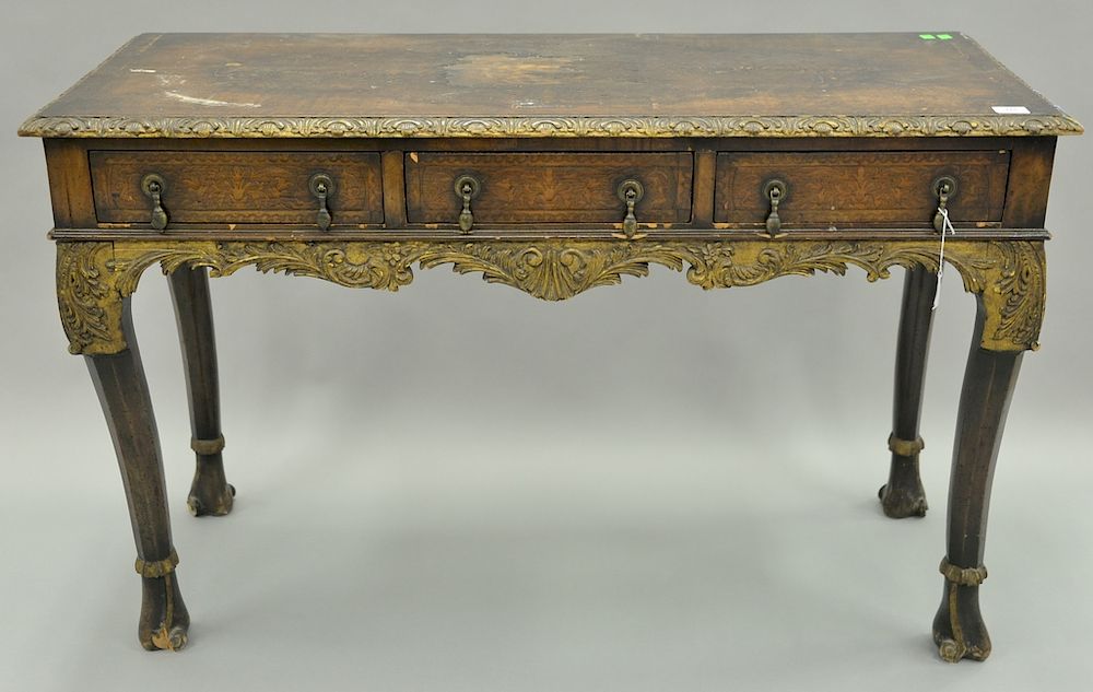 Appraisal: Continental three drawer table with inlaid top as is ht