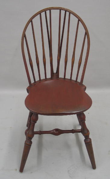 Appraisal: WINDSOR-STYLE BRACE-BACK SIDE CHAIR Twentieth century original red finish Eight-spindle