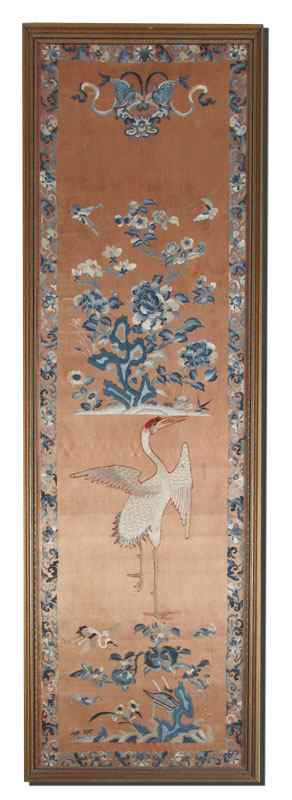 Appraisal: FT TALL CHINESE EMBROIDERY Silk on silk framed under light-weight