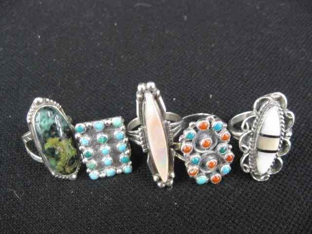 Appraisal: Indian Sterling Rings includes turquoise abalone more