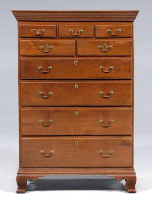 Appraisal: Tennessee Federal walnut tall chest poplar secondary throughout three-over-two-over-four dovetailed