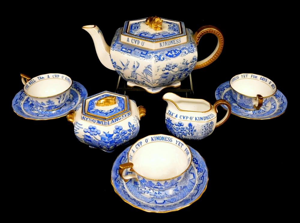 Appraisal: Copeland Spode tea set 'blue willow' pattern retailed by Tiffany