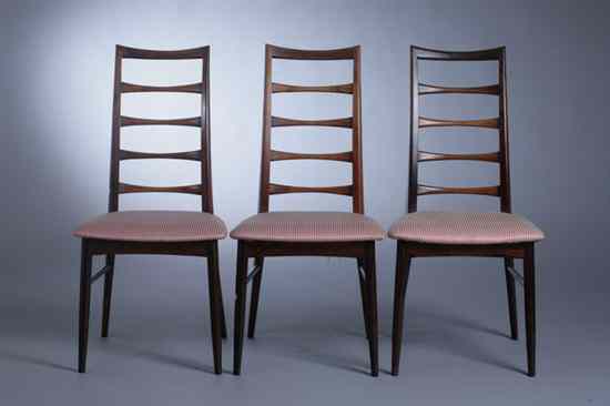 Appraisal: SET SIX DANISH TEAKWOOD MID-CENTURY-MODERN DINING CHAIRS Sculpted ladder backs