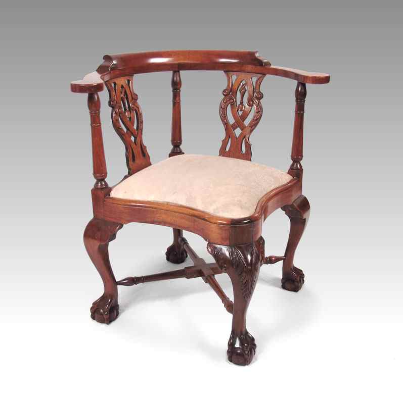 Appraisal: PARAMOUNT ANTIQUES CHIPPENDALE STYLE CORNER CHAIR Carved and open work