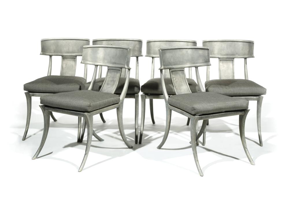 Appraisal: Six Contemporary Handcast Aluminum Klismos Chairs with cushions h in