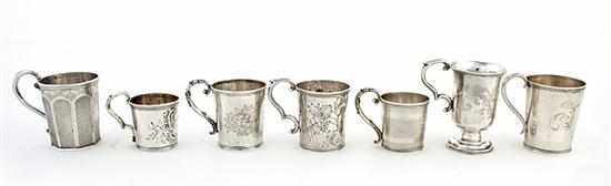 Appraisal: American coin silver mugs New York and Massachusetts circa various