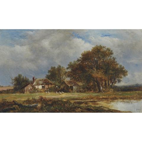 Appraisal: JOSEPH THORS - COUNTRY COTTAGE WITH FARM MAID AND DUCKS