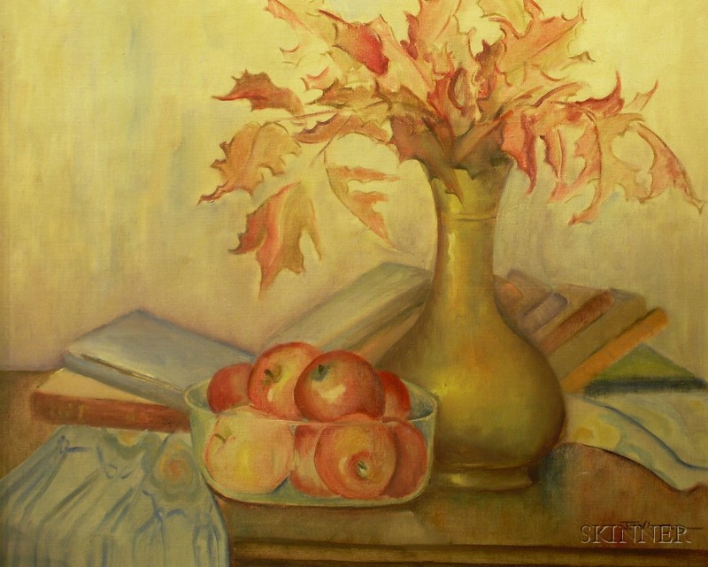 Appraisal: Framed American School Oil on Canvas Autumn Still Life inscribed