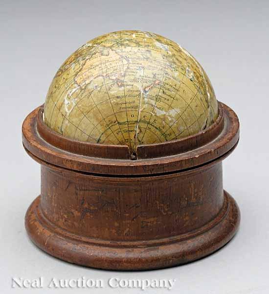 Appraisal: An Antique English Three-Inch Pocket Globe the cartouche Malby's Terrestrial