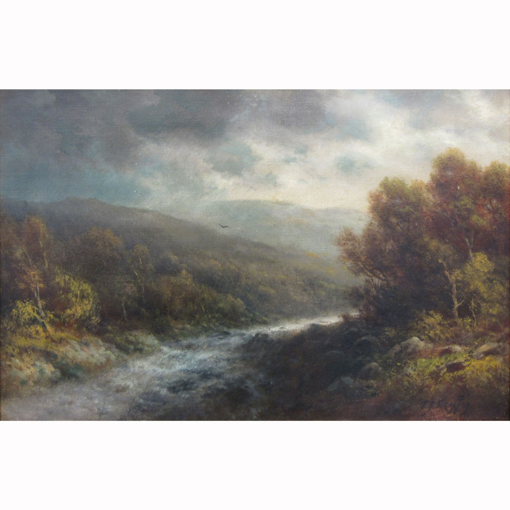 Appraisal: David Johnson American - River Landscape with Figures Resting Signed