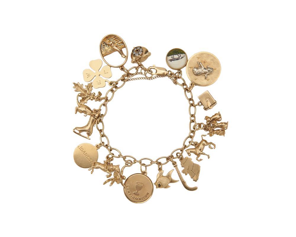 Appraisal: K Gold Charm Bracelet the oval-link bracelet suspending charms dwts