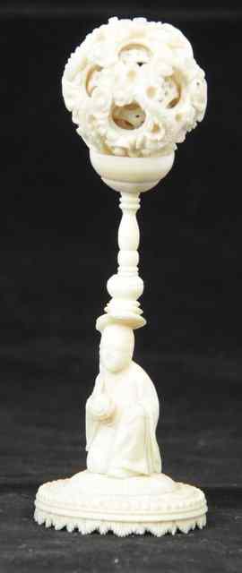 Appraisal: A Cantonese ivory concentric ball on carved stem