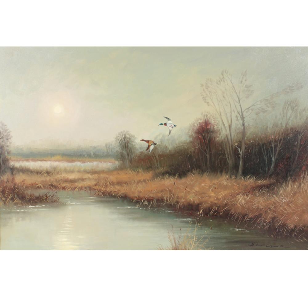 Appraisal: HELMUT KIPS GERMAN B DUCKS IN FLIGHT OIL ON CANVAS