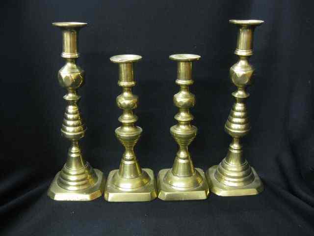 Appraisal: Pairs of Victorian Brass Push-up Candlesticks '' ''