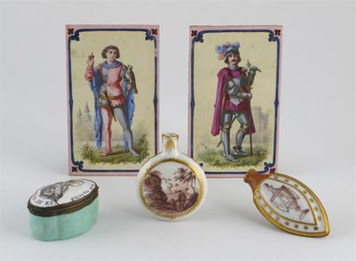 Appraisal: A pair of small rectangular tiles painted with men in