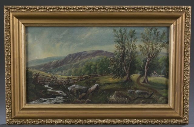 Appraisal: Two American School Landscape Paintings Oil on Board Unsigned x