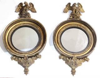 Appraisal: Pair of Regency style gilt wood convex mirrors second quarter