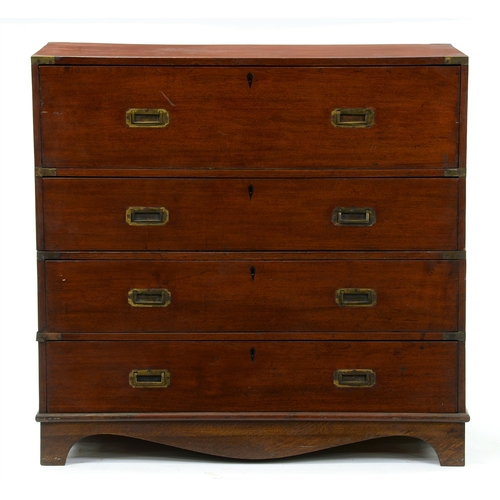 Appraisal: A Victorian teak military secretaire chest of drawers in two