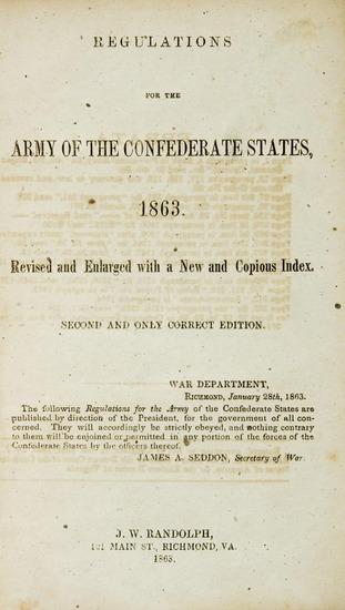 Appraisal: James A SEDDON Regulations for the Army of the Confederate