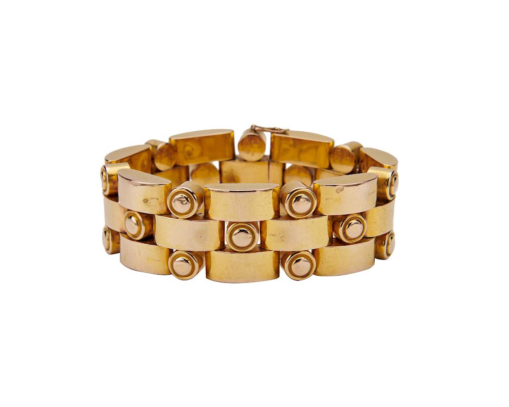 Appraisal: K Gold Bracelet K Gold Bracelet comprising arched and circular