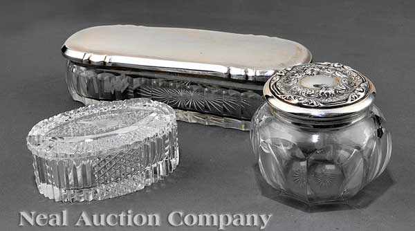 Appraisal: A Group of Three Antique Cut Glass Dresser Boxes consisting