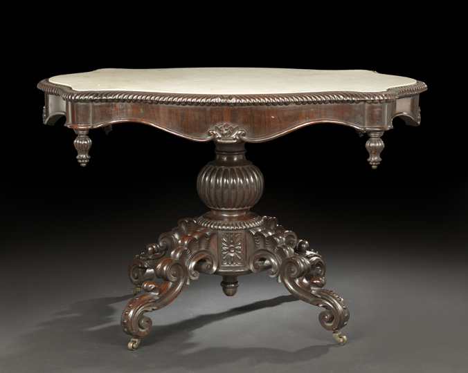 Appraisal: American Rococo Revival Rosewood and Marble-Top Center Table mid- th