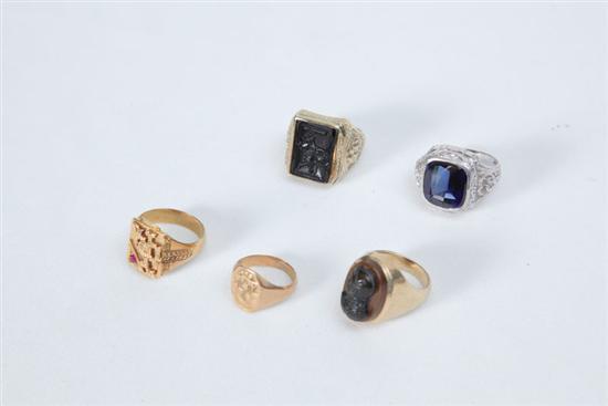 Appraisal: FIVE MENS RINGS Four are marked K Four are yellow