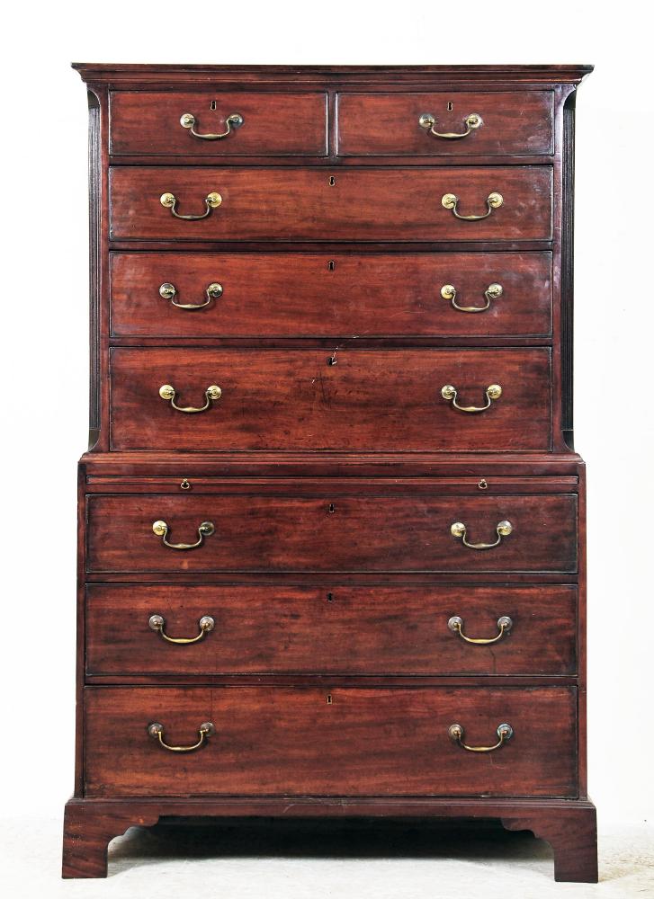 Appraisal: A GEORGE III MAHOGANY CHEST ON CHEST th century the