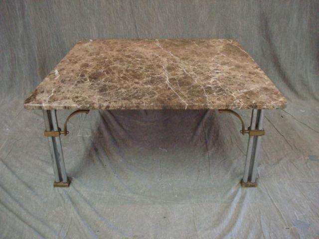 Appraisal: Chrome Brass Coffee Table with Marble Top From a Florida