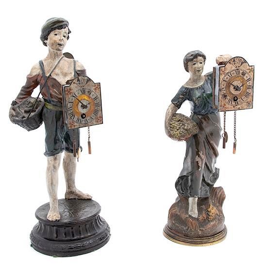 Appraisal: Two Austrian Cold Painted Bronze Figural Clocks Height of tallest