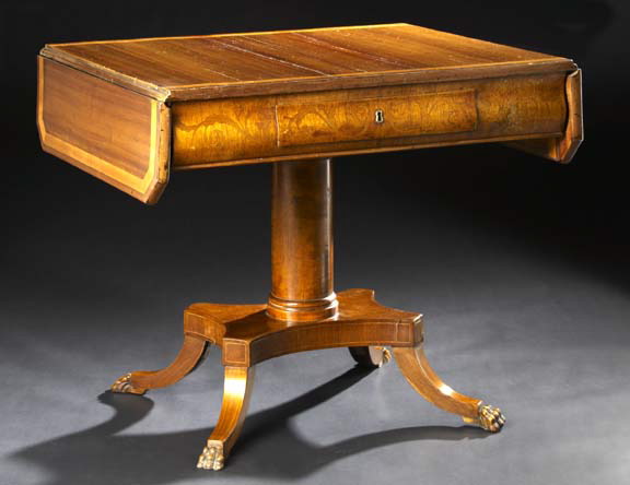 Appraisal: Dutch Inlaid Mahogany Sofa Table mid- th century the canted