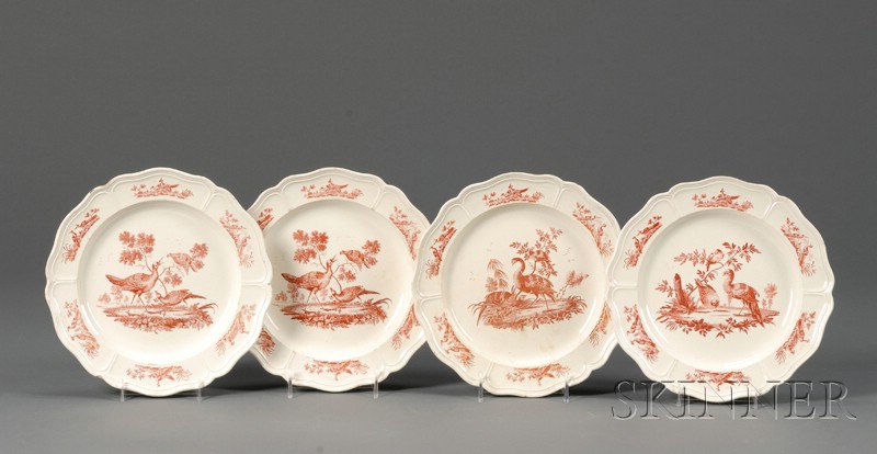 Appraisal: Four Wedgwood Red Transfer Printed Queen's Ware Plates England late