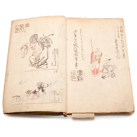 Appraisal: JAPANESE ART Original hand-painted sketchbook th Century containing about pages