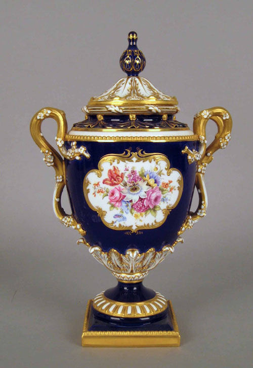 Appraisal: Royal Worcester covered urn with cobalt ground h