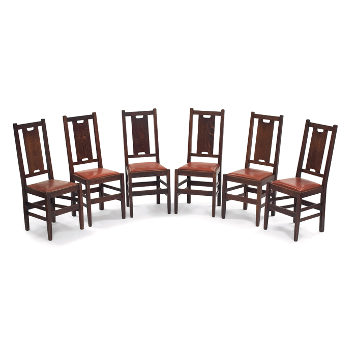 Appraisal: Gustav Stickley side chairs assembled set of six ''H'' back