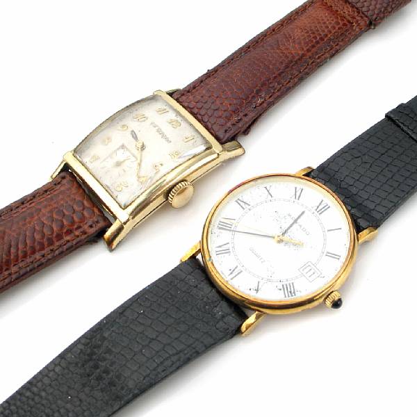 Appraisal: A collection of two gent's leather strapped wristwatches one k