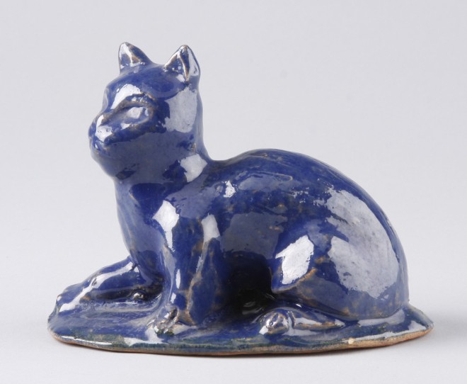 Appraisal: Redware cat features blue glaze marked on base R R