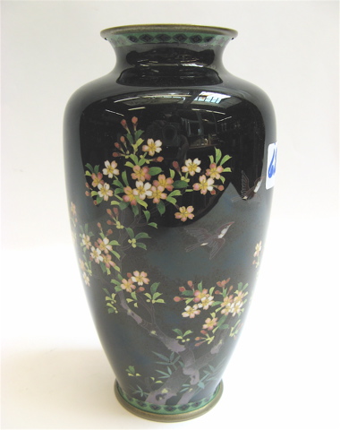 Appraisal: JAPANESE CLOISONNE VASE having classical flowering cherry tree blossoms with