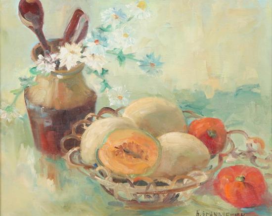 Appraisal: HELEN SCHNAUFFER American th century STILL LIFE WITH JAR AND